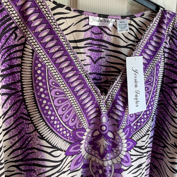 NWT JESSICA TAYLOR PURPLE & BLACK CAFTAN - Picture 4 of 9
